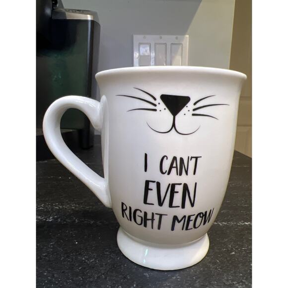Mudpie I Can’t Even Right Meow Cat Ceramic Tea‎ Coffee Mug White Black - Picture 1 of 4